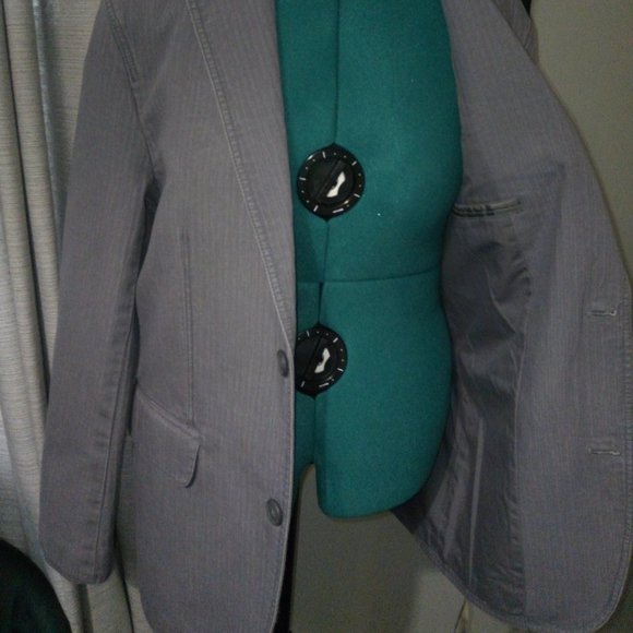 INC Grey Denim-Style Tonal Striped Blazer with Chest Embroidery Sz M NWT - Picture 5 of 16